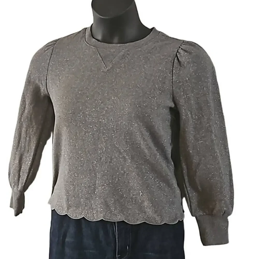 Gap Kids Girls Glitter Gray Sweatshirt - Size XL (10/12) Long Sleeve Pullover